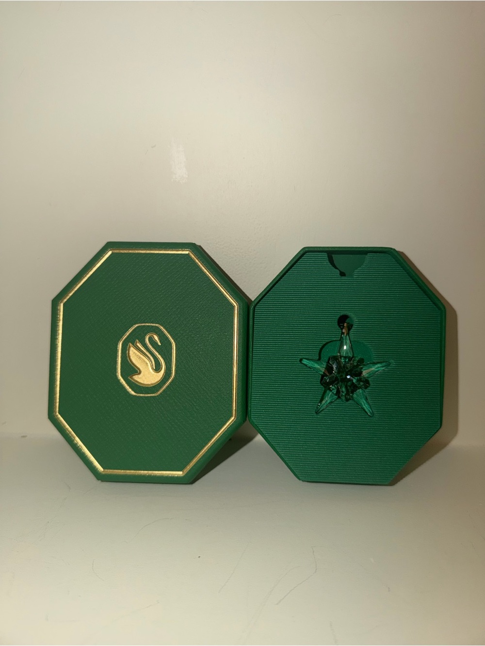Swarovski Green Crystal Star Ornament with Gold-Accented Box